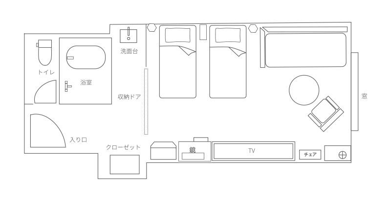 俱乐部房布局示例 - 俱乐部豪华双床间